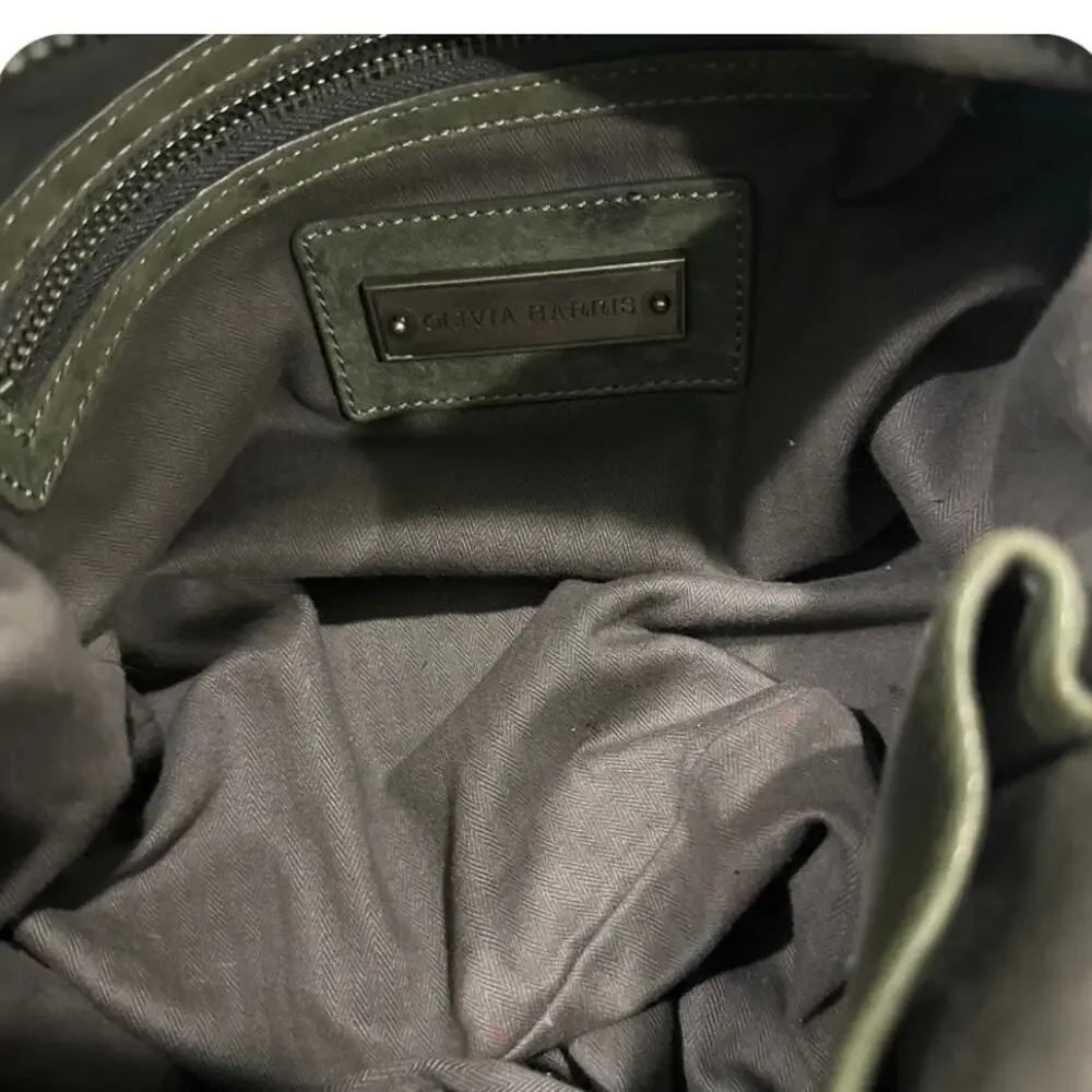 Olivia Harris Olive Green Genuine Leather City Satchel Boho Moto Bag